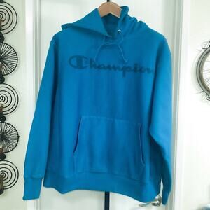 Champion Mens Reverse Weave Heavyweight Script Logo Sweatshirt - Blue, Size XL